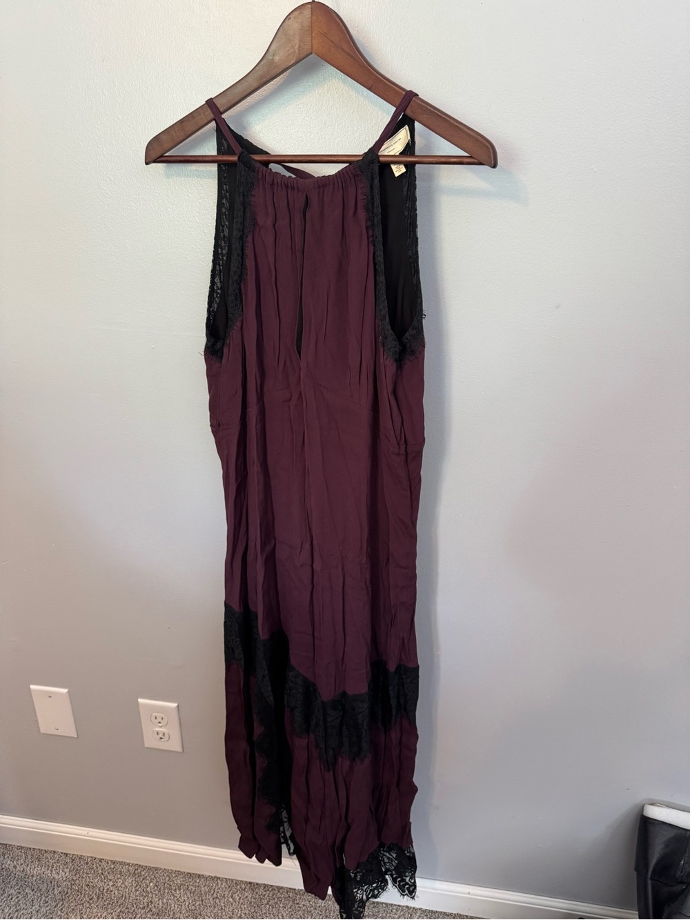 Anthropologie Women's Plum Lace-Trim Maxi Dress
